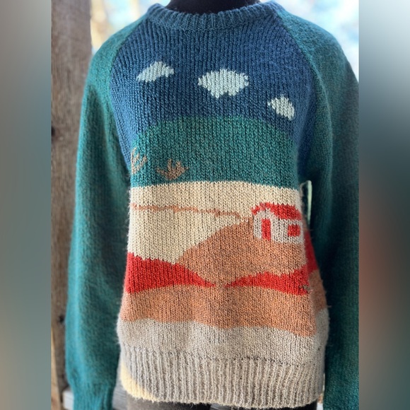 Northern Isles Sweaters - Northern Isles Vintage Landscape Countryside Crewneck Pullover Wool Mix Sweater